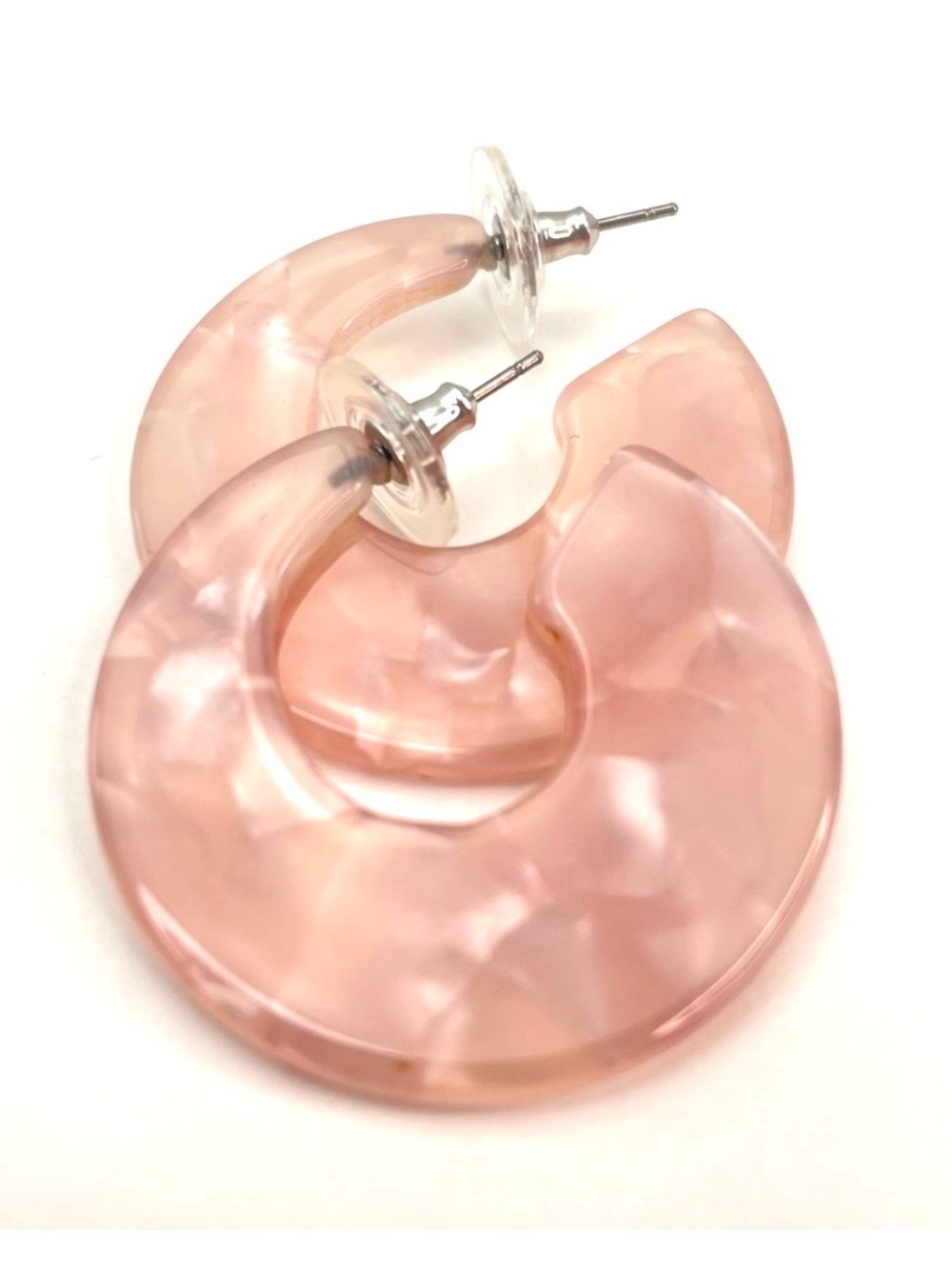 C Shaped Pastel Pink Retro Resin Wide Chunky Hoop Pierced Earrings